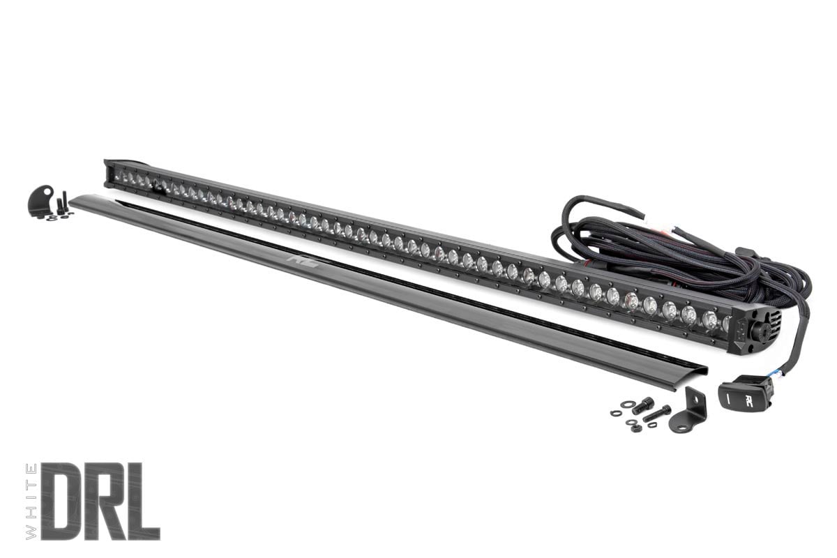 LED Light Bar - Rough Country - Single Row, Cool White DRL - Black